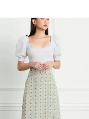 Hill House the aiko white smocked top with puff‎ sleeves large thumbnail 2