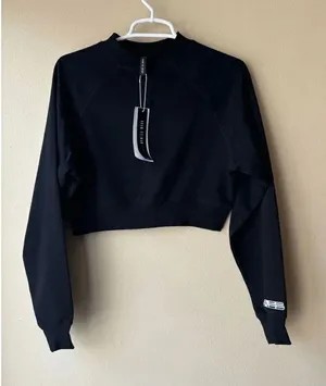 Adam Selman Sport Shrunken Pullover Sweatshirt in Black Womens Size Small thumbnail 1