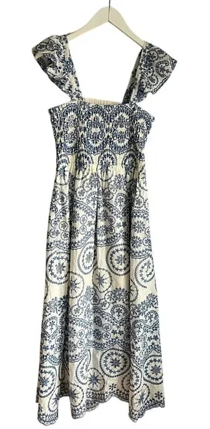 Zara Blue White Paisley Print Ruffle Strap Tiered Midi Dress Boho Womens M‎ thumbnail 1