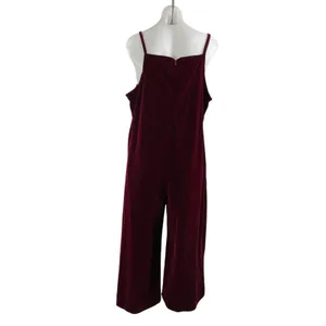 Wildfang Maroon Red Velvet Velour Sleeveless Camisole Wide Leg Romper Jumpsuit M thumbnail 3