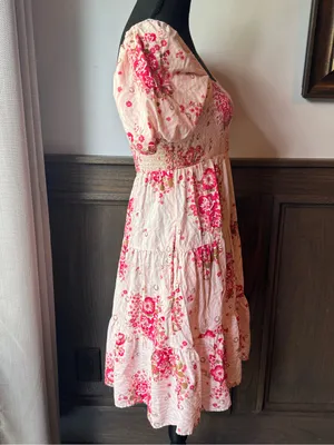Ariat Pink Floral Smocked Midi Dress small flowers and horseshoes thumbnail 6