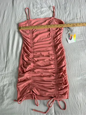 iris Coral Pink Ruched Mini‎ Dress thumbnail 4