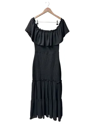 Baltic Born Amalfi Smocked Off Shoulder Long Maxi Mermaid Ruffle Dress Black XL thumbnail 3