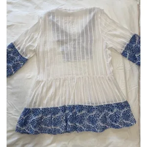 Dotti Women XL White Blue Floral‎ Embroidered Tiered Boho Mini Dress Tunic NWT thumbnail 3