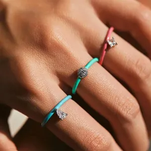 Pink Ceramic‎ Ring w/ Diamond Simulate |925 Sterling Silver thumbnail 2