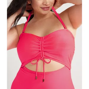 Time and Tru Womens One Piece Swimsuit 2X Coral Cut Out Tie Back Soft Cup Beach thumbnail 5