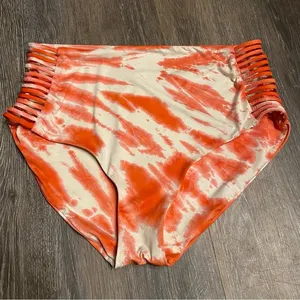 Lucky Brand Orange White 'Fireworks' Tie Dye High Waist Bikini Size L thumbnail 1