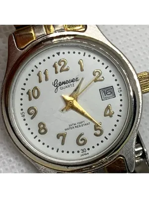Genevex women date watch quartz gold silver tone 26mm round up to 7.5” running thumbnail 3