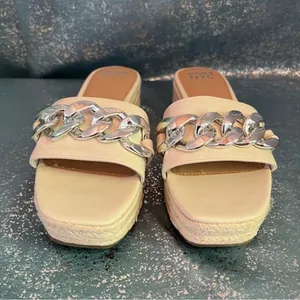Madden NYC Cream Bone Chain Espadrille Platform Slide Sandals Cottagecore NEW 9 thumbnail 5