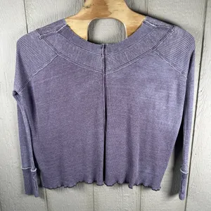 We The Free People Oceanview Thermal Top Sz XS Plum Oversized V Neck Waffleknit thumbnail 5