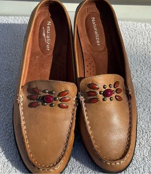Naturalizer Brown Leather Mule Loafers Beaded Slip-On Size 6.5 thumbnail 1