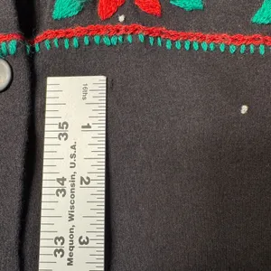 Bechamel Black Knit Button Christmas Cardigan Womens Small Poinsettia VTG FLAW‎ thumbnail 3