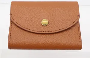 Fossil Tan Pebbled Leather Trifold Compact Wallet with Coin Pouch Brass Snap thumbnail 1