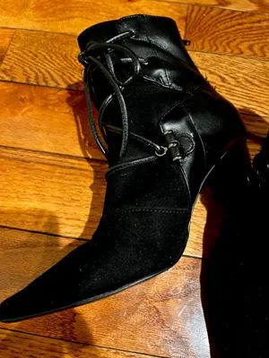 Nine West VTG Y2K Black suede/leather pointed toe with lace Ankle boots 7M thumbnail 10