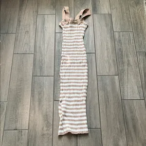 Chic Beige and White Striped Midi Dress thumbnail 5