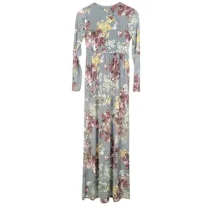 Bellamie Gray Floral Print Long Sleeve Maxi‎ Dress Women's S thumbnail 3