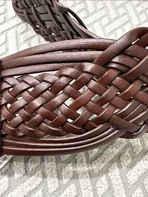 Merona Braided Leather Belt for Women in Dark Brown with Horseshoe Silver Buckle thumbnail 6