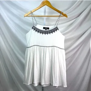 Lulu's White Mini Dress with Black Embroidered Trim sz M thumbnail 2