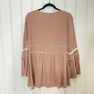 Show Me Your Mumu Romina Tunic Dress Mauve Boho Bell Sleeve Pom Pom Small 845 thumbnail 3