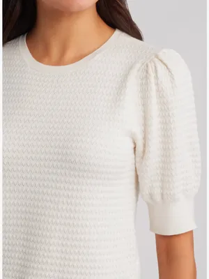 Madewell Small Puff Sleeve Merino‎ Wool & Silk Sweater Ivory Office Work Fall thumbnail 2