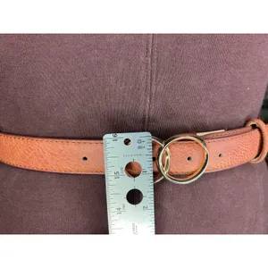 belt vegan leather tan interlocking circles buckle gold thumbnail 2
