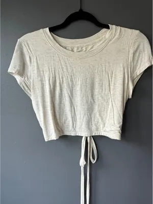 Aerie Cream Crop Top with Cut Out Back Tie Detail thumbnail 1