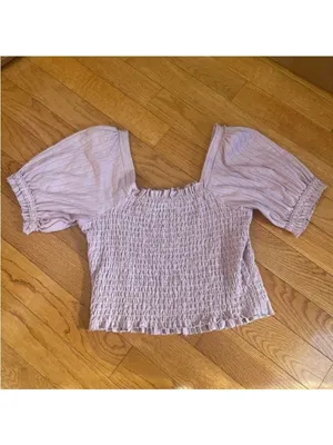 We the free Free People lilac top blouse elastic body puff sleeves XL Coquette thumbnail 7
