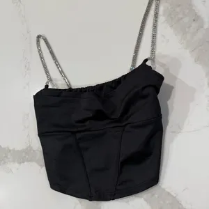 Windsor Gleam And Glow Rhinestone Bustier Top Women’s Small Black Cropped Satin thumbnail 6