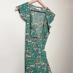 Max Studio Floral Short Ruffle Sleeve Wrap Maxi Dress Green Yellow White Small thumbnail 3