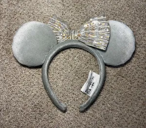 Disney Minnie Mouse Ears Headband Gold Grey Silver Sequin Bow Plush 2021 thumbnail 1