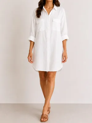 YFB White Linen Blend Oversized Button Up Tunic Shirt Dress thumbnail 9