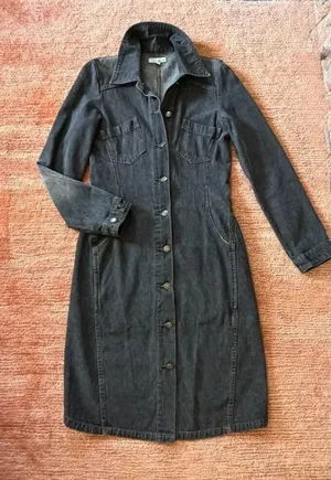 Vintage Hennes Denim Button Front Shirt Dress Dark Wash Size 36 thumbnail 1