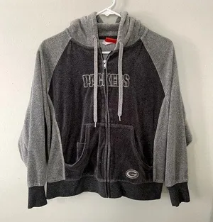 NFL Packers gray full zip jacket pockets drawstring hooded sweater hoodie cotton thumbnail 1
