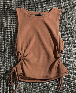 Zara ribbed cinch side Tank Top brown thumbnail 1