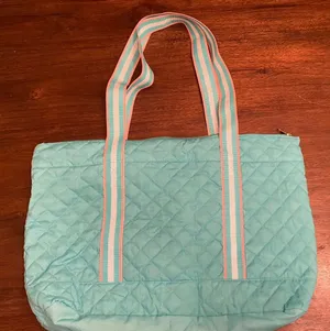 Quilted aquamarime color thick strap tote bag thumbnail 1