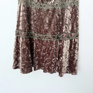 [Vintage] 90s Y2K Crushed Velvet Lace Fairycore Whimsigoth Boho Midi Skirt Sz 12 thumbnail 7