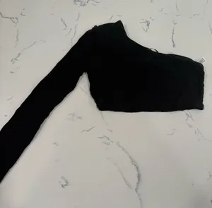 ALO Yoga Black Ribbed One-Shoulder Long-Sleeve Crop thumbnail 1