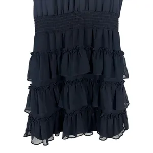Express Smocked Mock Neck Solid Tiered Ruffle Mini Dress Black Whimsigoth Size S thumbnail 4