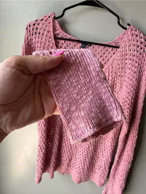 Y2K American Eagle Pink Open Knit V-Neck Sweater Women’s Large Boho Beachy thumbnail 2