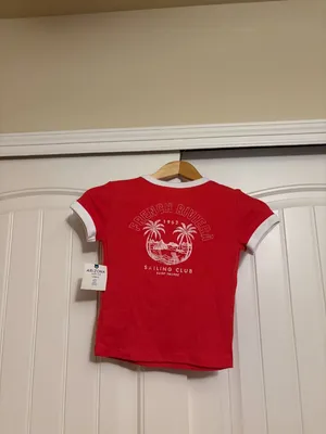 Arizona Jean Co Crop Top French Riviera Graphic XS Xtra Small Tomato Red NEW NWT thumbnail 3