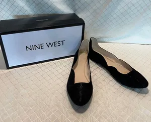 Nine West Black Suede Ballet Flats: Size 7.5 thumbnail 1