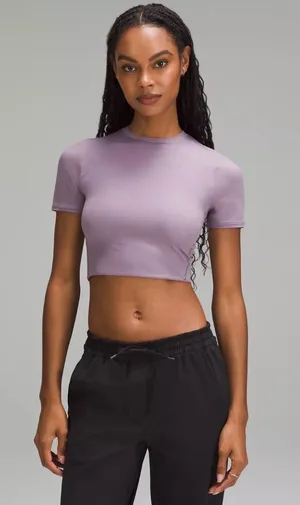 Lululemon Purple Ash Nulu Crewneck Cropped T-Shirt thumbnail 1