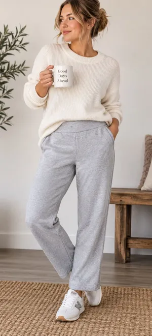 Lands’ End Serious Sweats Gray Straight Leg Cozy Lounge Sweatpants thumbnail 1
