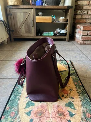 Michael Kors Plum Saffiano Tote with Magenta Pom Charm thumbnail 5