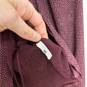 Abercrombie & Fitch Smocked Square Neck Blouse in Burgundy Polka Dot - Size XS thumbnail 6