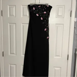 ONYX Nite Black Floral Strapless Prom Dress thumbnail 2