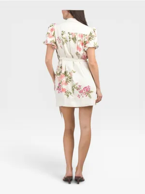 TAYLOR Floral Belted Button Front Mini Shirt Dress Cream Pink Size 2 NWT thumbnail 3