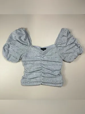 Milk & Honey 🥛 🍯 - Ruched Eyelet Puff-Sleeve Crop Top in Light Blue thumbnail 2