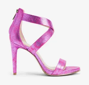 Kenneth Cole‎ Brooke Cross Metallic Purple Snake Heels 6.5 | Strappy Stiletto thumbnail 1