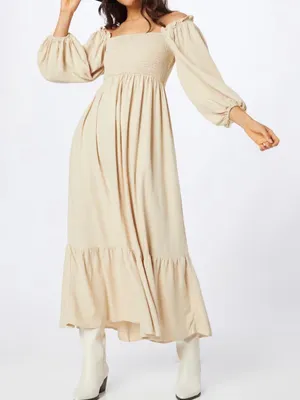 Women’s Cream Smocked Off-Shoulder Maxi Dress Size 2 thumbnail 1